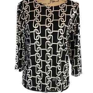 Laura Ashley sz s black white chain top 3/4 sleeve